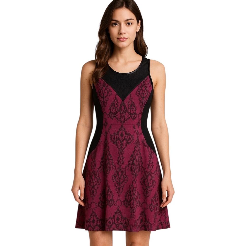 Buffalo David Bitton‎ women's XS Lace Fit & Flare Party Dress Garnet Black